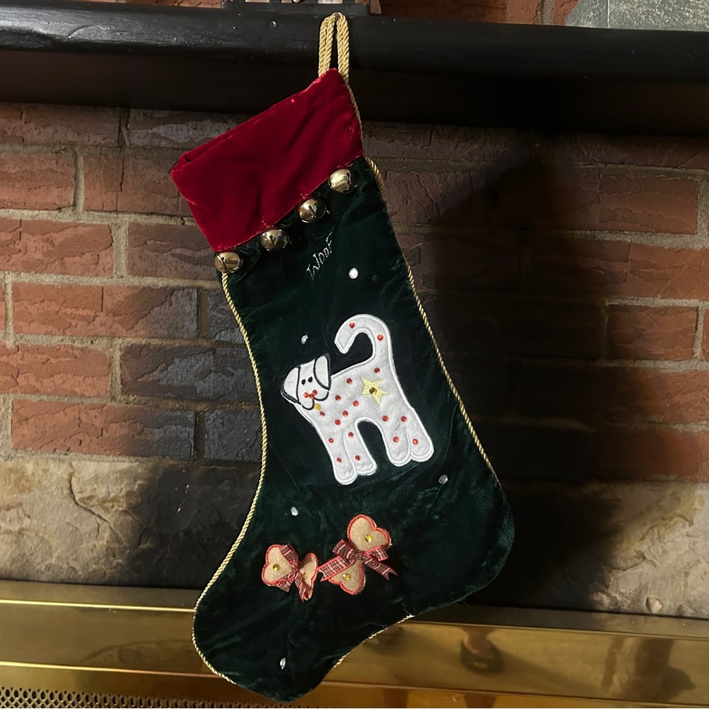 Green Light Velvet Doggie Christmas Stocking